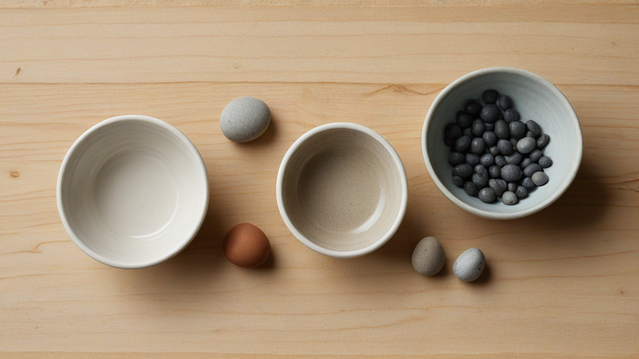 Three bowls with different amounts of stones represent comparing consequences