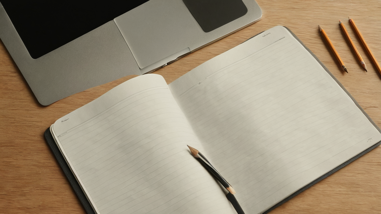 Blank laptop and paper planner