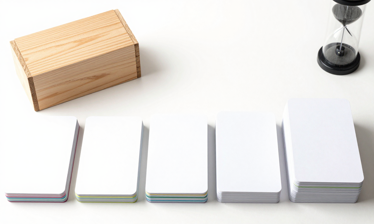 Blank flashcard stacks arranged for spaced review intervals